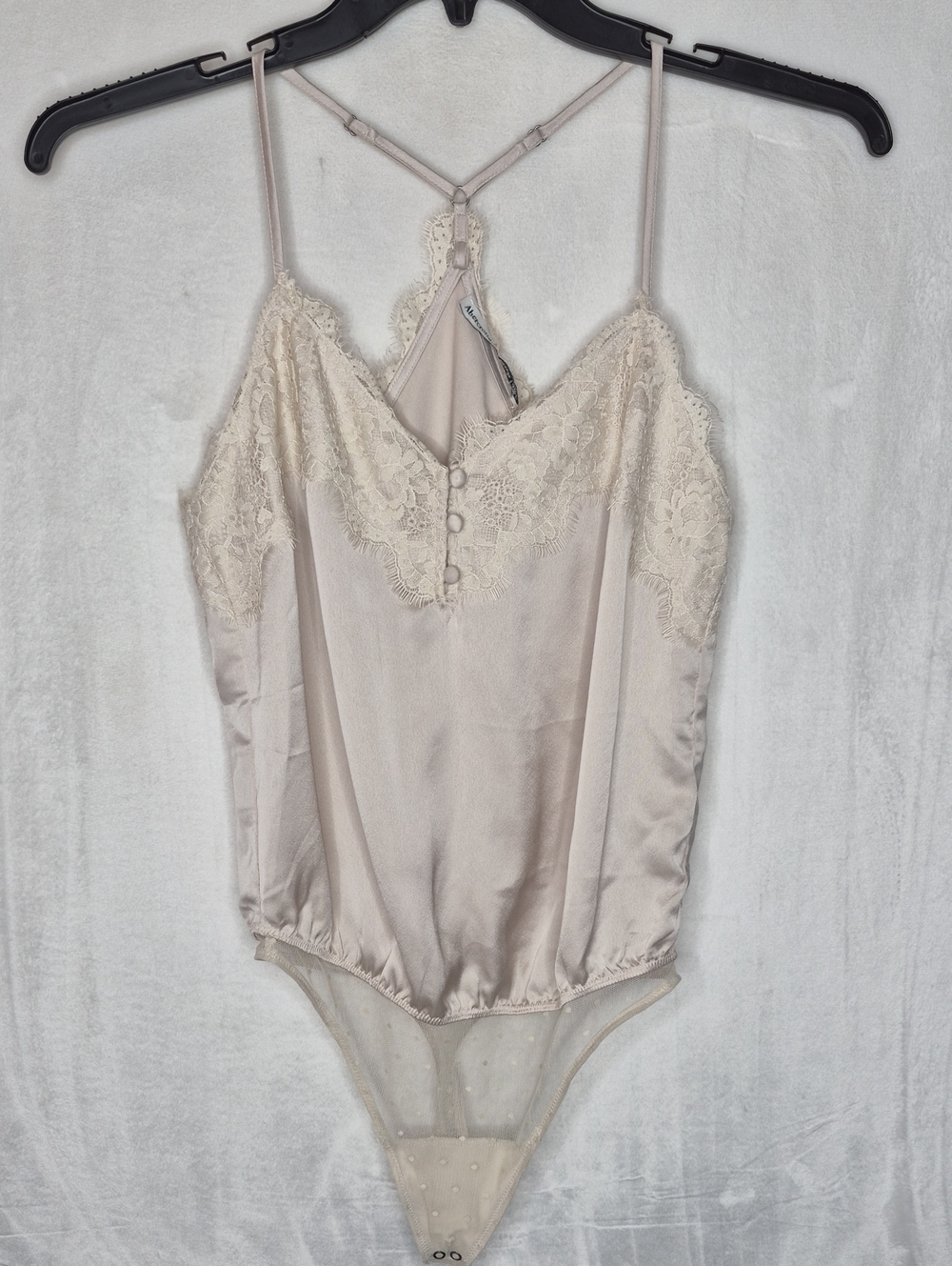 NWT Abercrombie & Fitch Lace Trim Satin Bodysuit Small